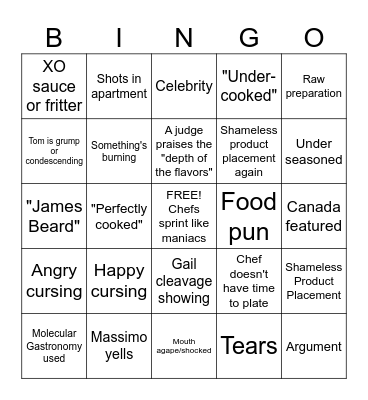 Top Chef Bingo Season 22 Bingo Card
