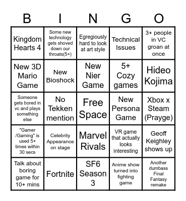 RedPeng's Summer Game Fest 2026 Bingo Card