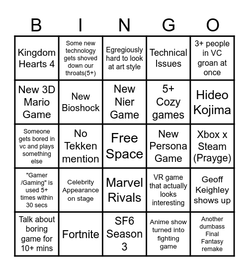 RedPeng's Summer Game Fest 2026 Bingo Card