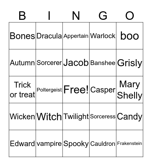 Halloween- Isabella  Bingo Card