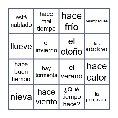 ¿Qué tiempo hace? Bingo Card