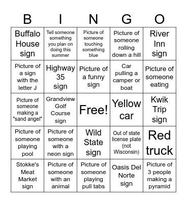 Bus Trip 2025 Bingo Card