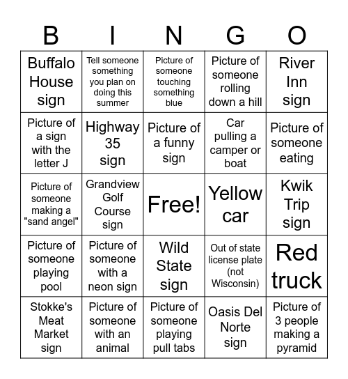 Bus Trip 2025 Bingo Card