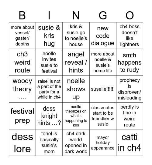 deltarune Bingo Card