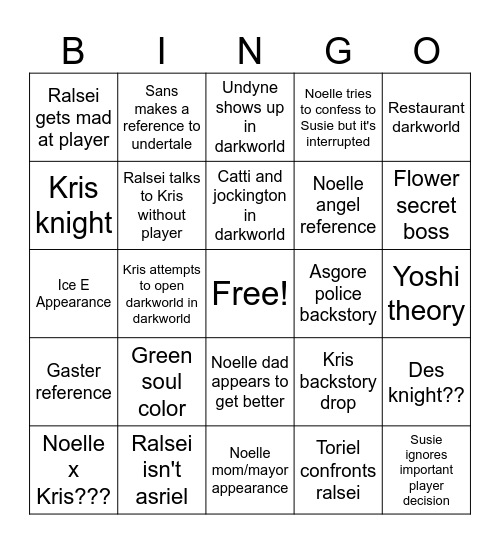 Deltarune Bingo Card