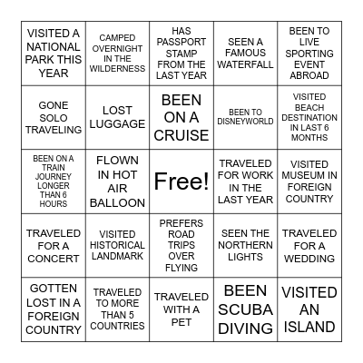TRAVEL BINGO Card
