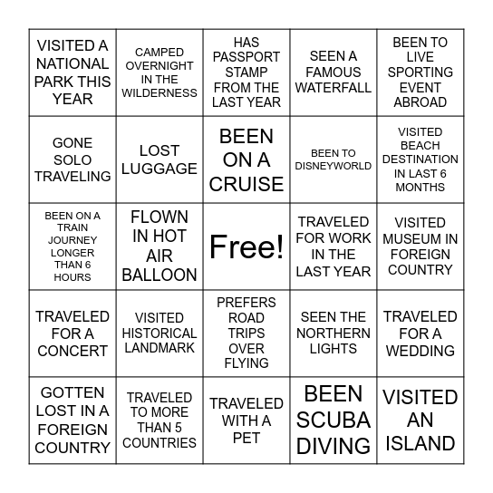 TRAVEL BINGO Card