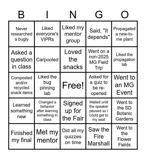 MG Class of 2025 Bingo Card