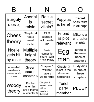 DELTARUNE TOMORROW Bingo Card