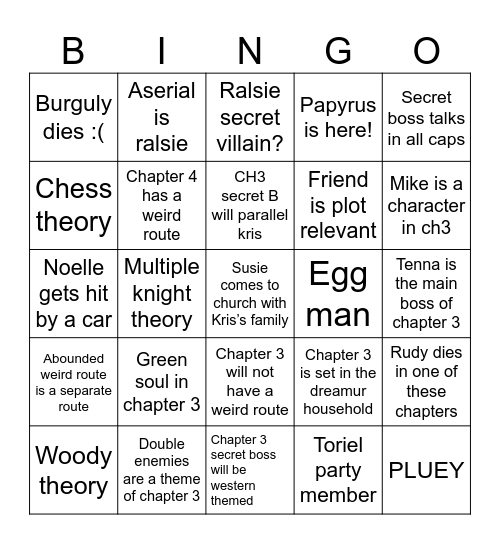 DELTARUNE TOMORROW Bingo Card