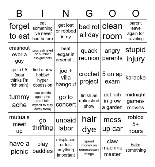 tracy summer bingo Card