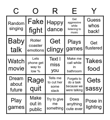 Coreling Bingo Card