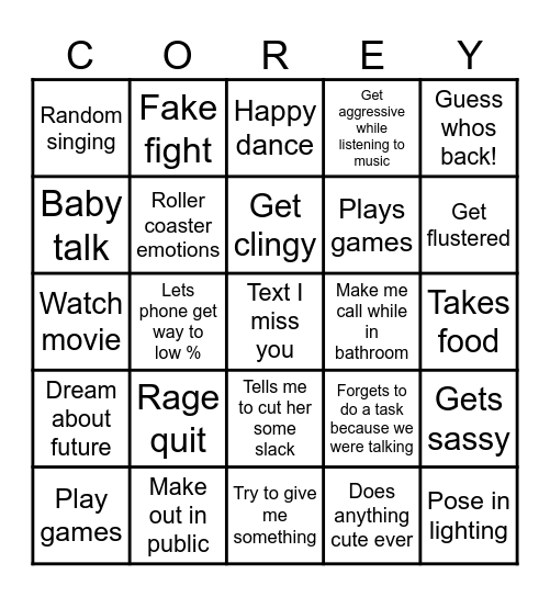 Coreling Bingo Card