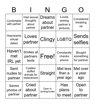 Online romance Bingo Card