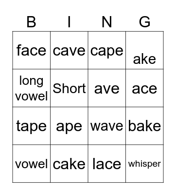Phonics Bingo Card