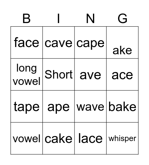 Phonics Bingo Card