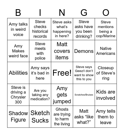 Dead Files Bingo Card