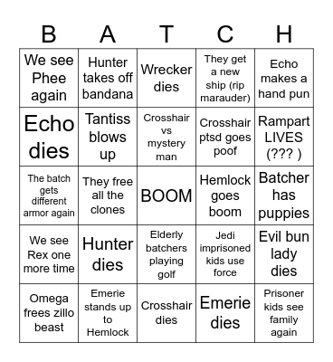Bad Batch Finale Bingo Card