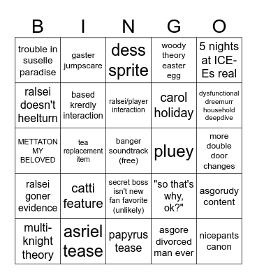 deltarune tomorrow Bingo Card