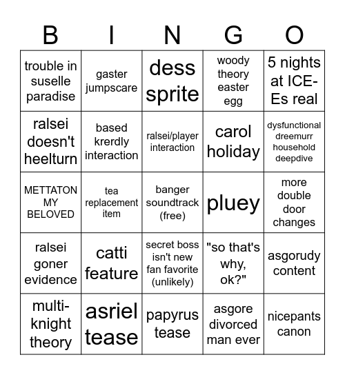 deltarune tomorrow Bingo Card