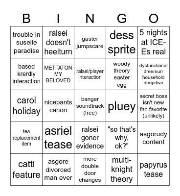 deltarune tomorrow Bingo Card