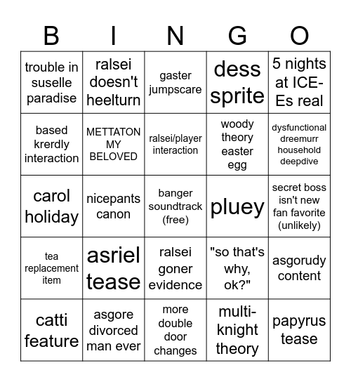 deltarune tomorrow Bingo Card