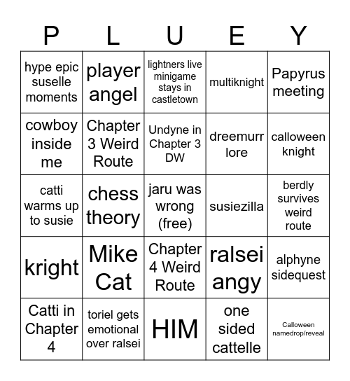 deltarune 3&4 bingo Card