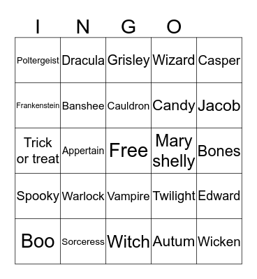 Halloween Ella Bingo Card