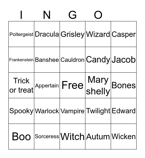 Halloween Ella Bingo Card