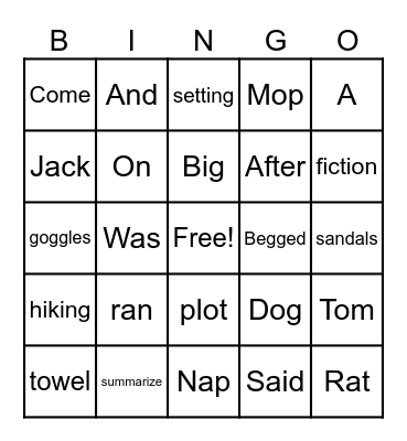 Vocabulary Words Bingo Card