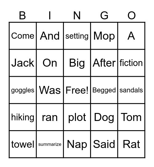 Vocabulary Words Bingo Card