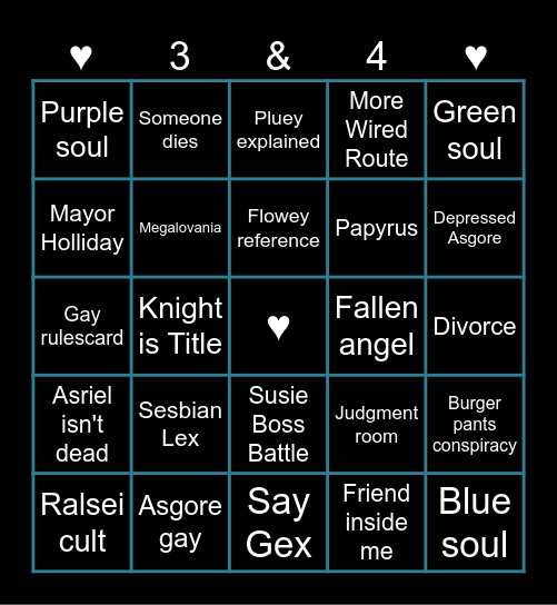 Deltarune chapter 3&4 Bingo Card