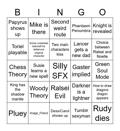 Deltarune Tomorrow Bingo Card