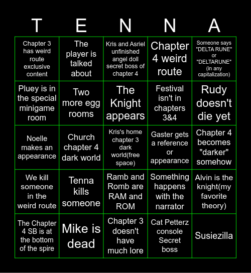 DELTARUNE Chapter 3-4 Bingo Card