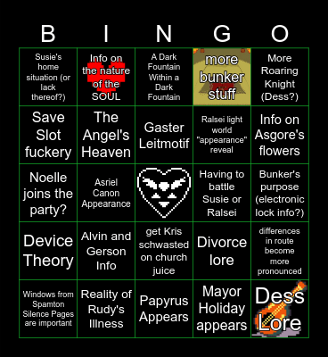 Deltarune Chapter 4 Bingo Card