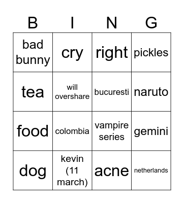 Untitled Bingo Card