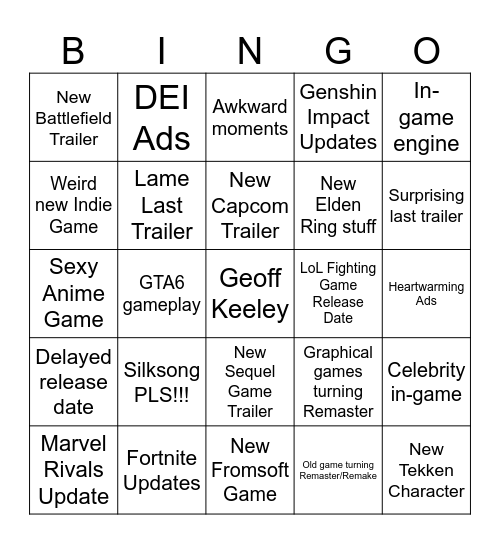 SGF Bingo Card