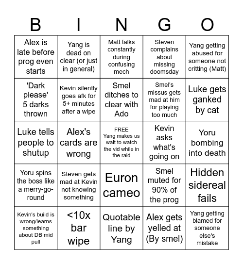 Orphanage Prog Bingo Card