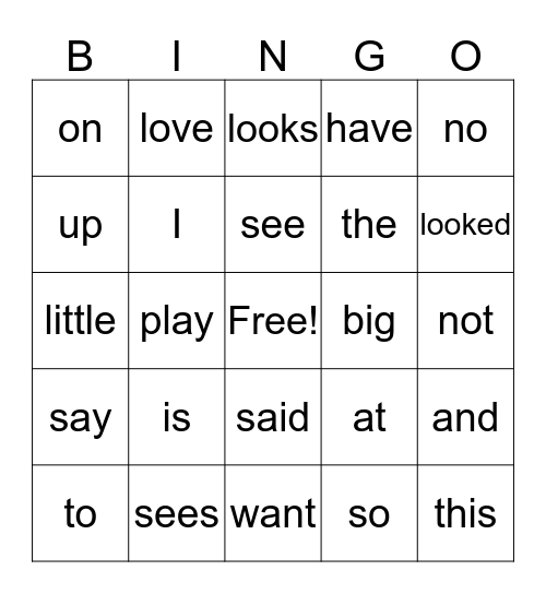Sight Word Bingo Group 1 Bingo Card