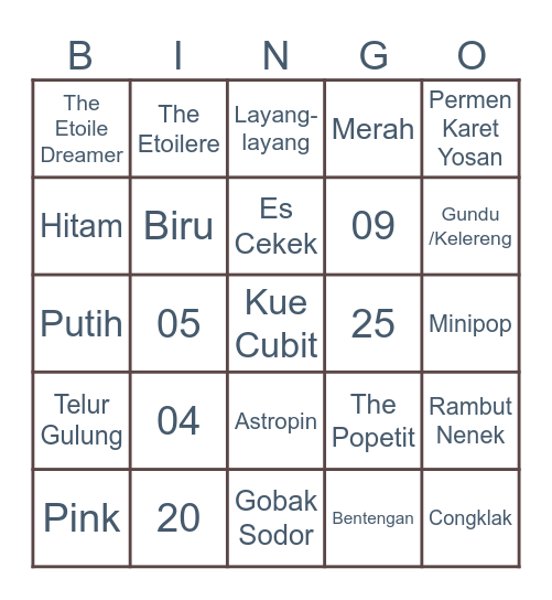 Nyanya Bingo Card