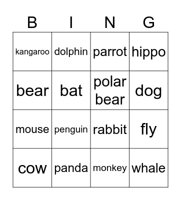 Animals Bingo Card