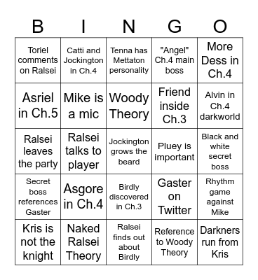 Deltarune Bingo Card