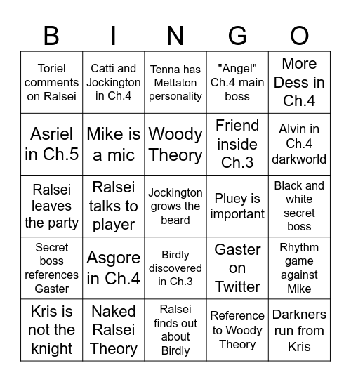 Deltarune Bingo Card