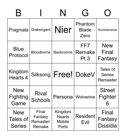 Summer Game Fest Week Bingo Card