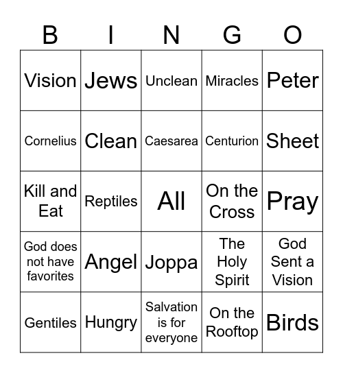 Peter Baptized Cornelius Bingo Card