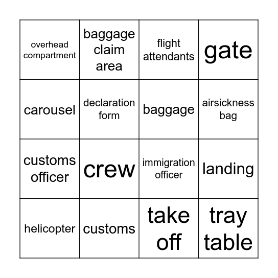 Airport vocabulary Bingo Card