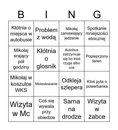 Wycieczkowe Bingo Card