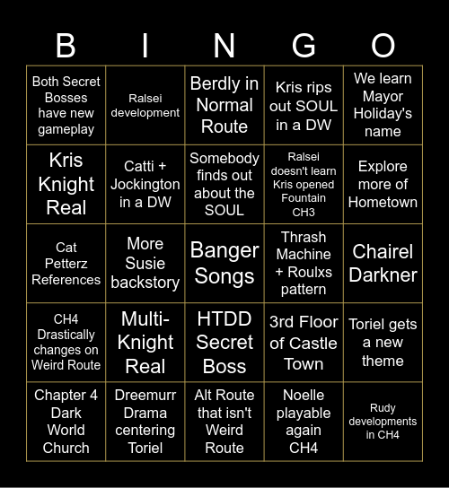 Deltarune CH. 3+4 Theories Bingo Card