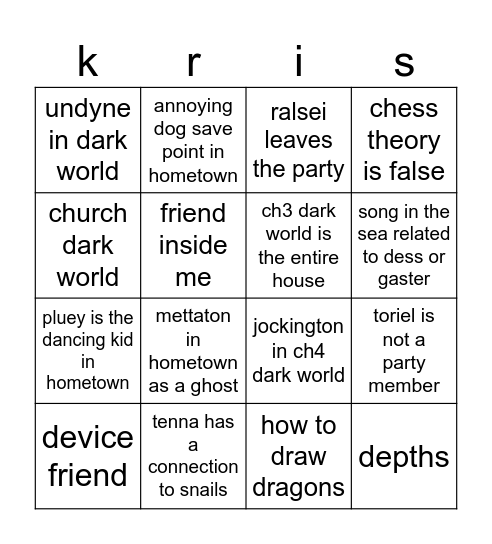 deltarune chapters 3 + 4 Bingo Card