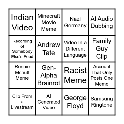 Instagram Bingo Card